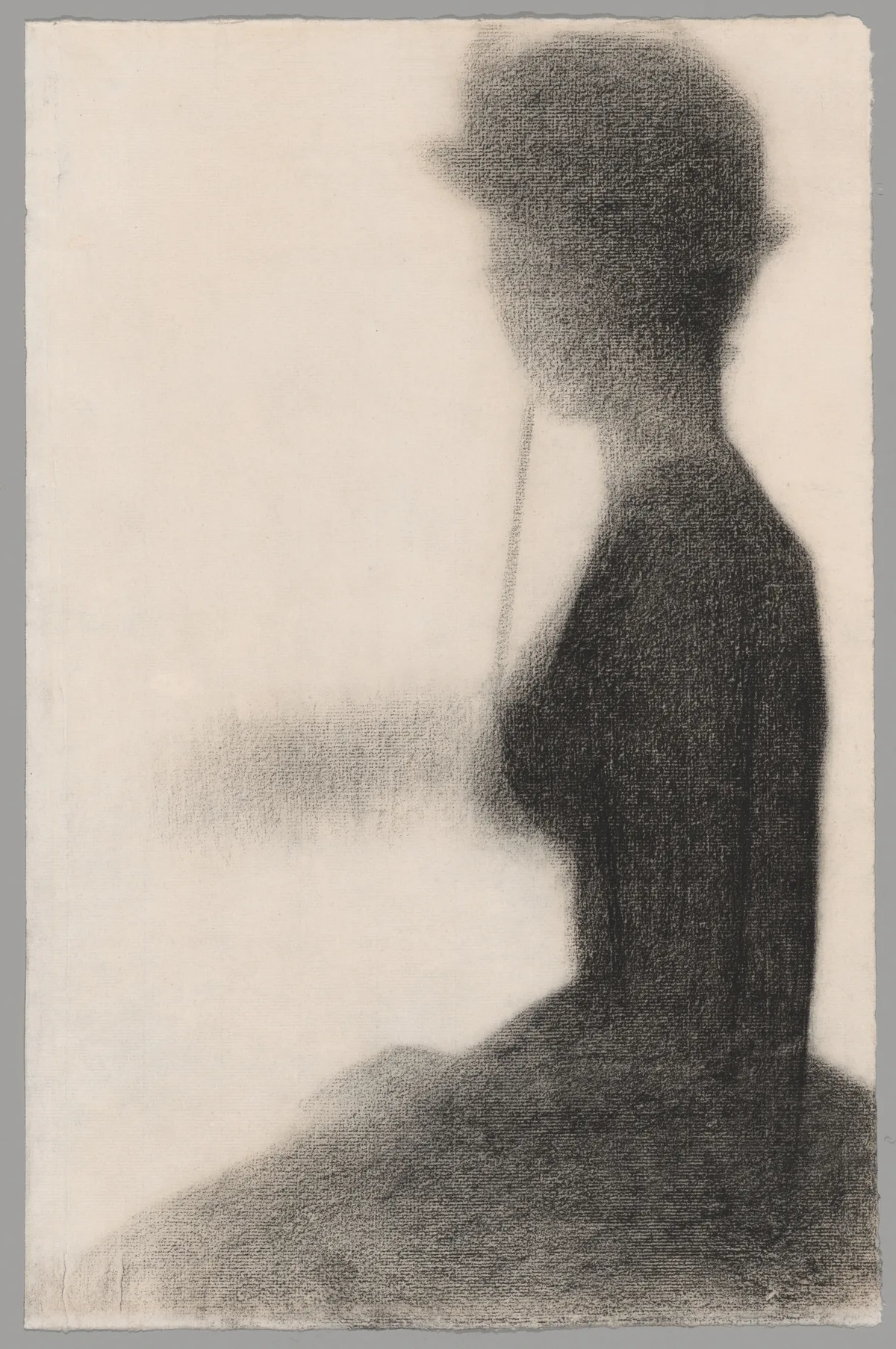 Seurat's Seated Woman with a Parasol, a preparatory study for La Grande Jatte, showing bold simplified silhouette and strong two-value notan structure