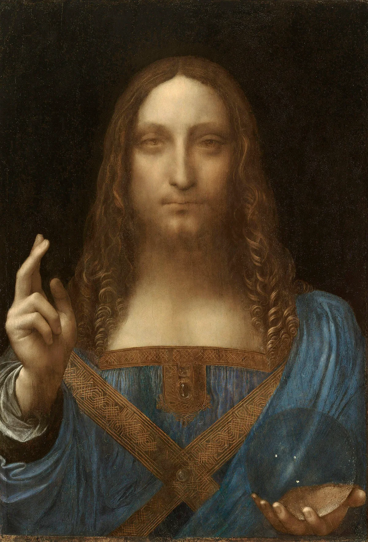 Leonardo da Vinci's Salvator Mundi showing sfumato modeling of form and value, with the orb demonstrating mastery of implied three-dimensional form