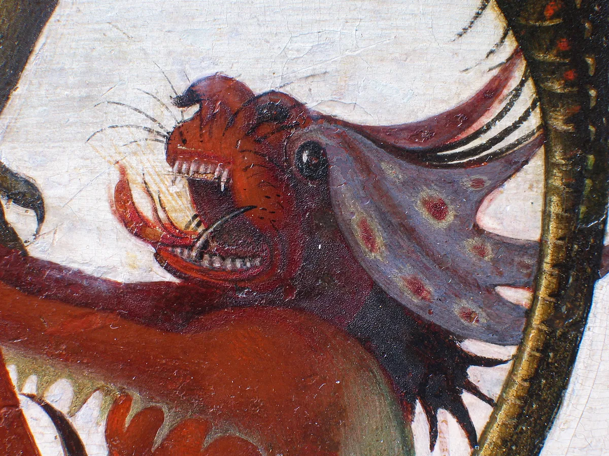 Michelangelo's Torment of Saint Anthony detail showing organic shape invention in the demon figures and varied texture across scales and surfaces