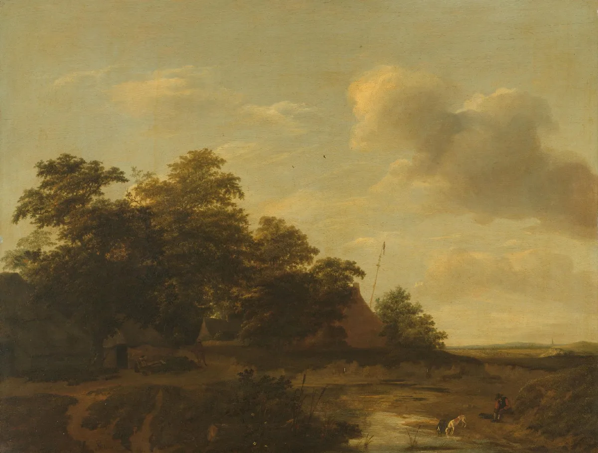 Jan Vermeer van Haarlem's Landscape with a Farm showing a low horizon line with an expansive sky demonstrating negative space and rule-of-thirds horizon placement