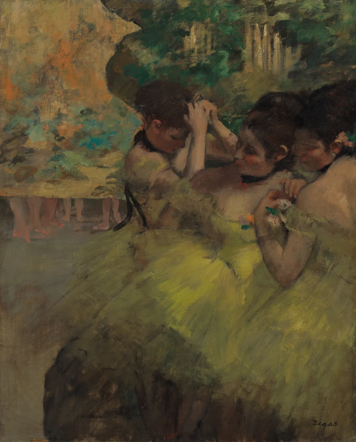 Edgar Degas's Yellow Dancers (In the Wings) showing how contrasting pools of light guide the viewer's eye through a complex composition, demonstrating tonal control in Impressionist art